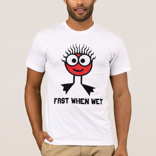 ぬれた場合-赤い水泳のキャラクター絶食させて下さい Tシャツ (正面)