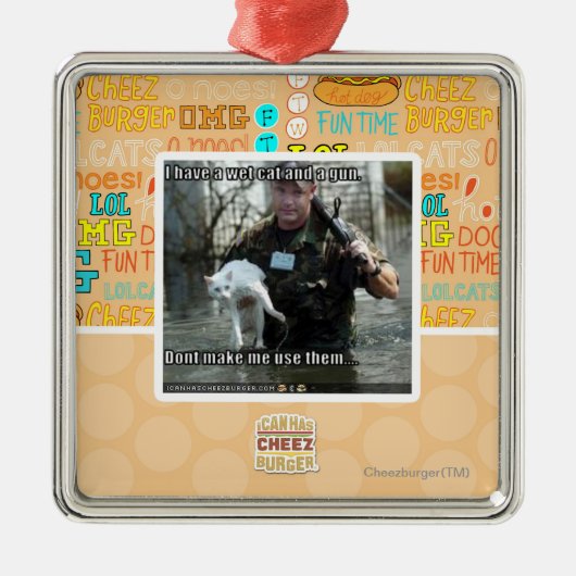 ぬれた猫および銃 メタルオーナメント (正面)