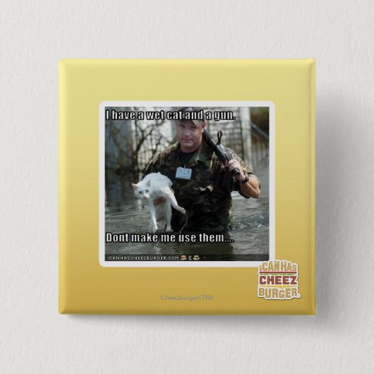 ぬれた猫および銃 缶バッジ (正面)