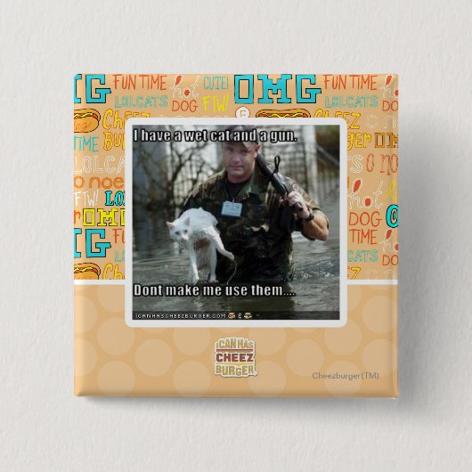 ぬれた猫および銃 缶バッジ (正面)