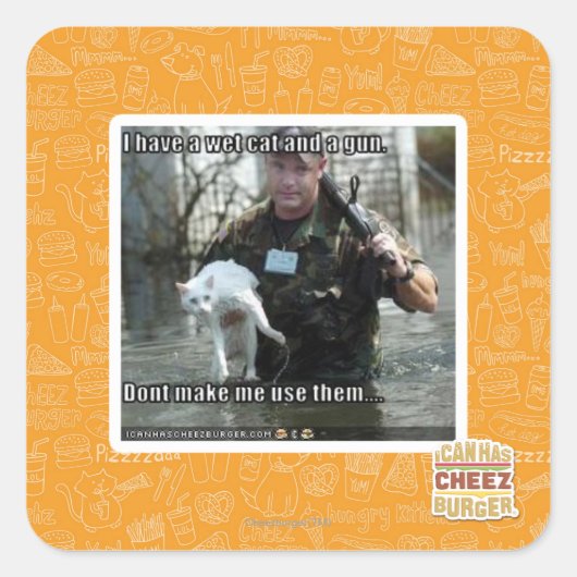 ぬれた猫と銃 スクエアシール (正面)