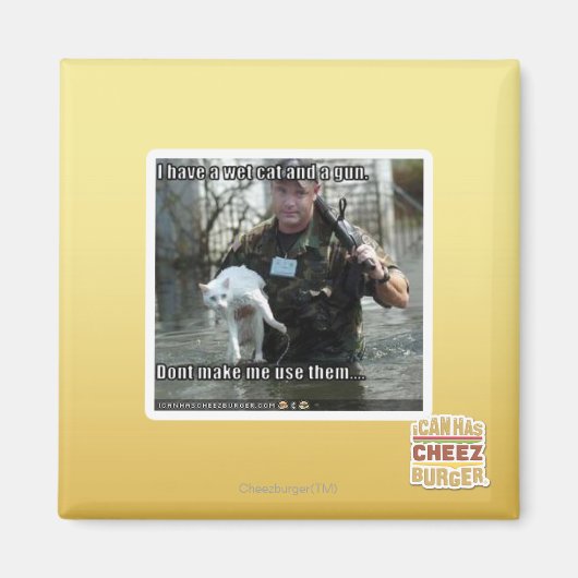 ぬれた猫と銃 マグネット (正面)