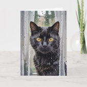 ぬれた窓から眺める猫 カード (正面)