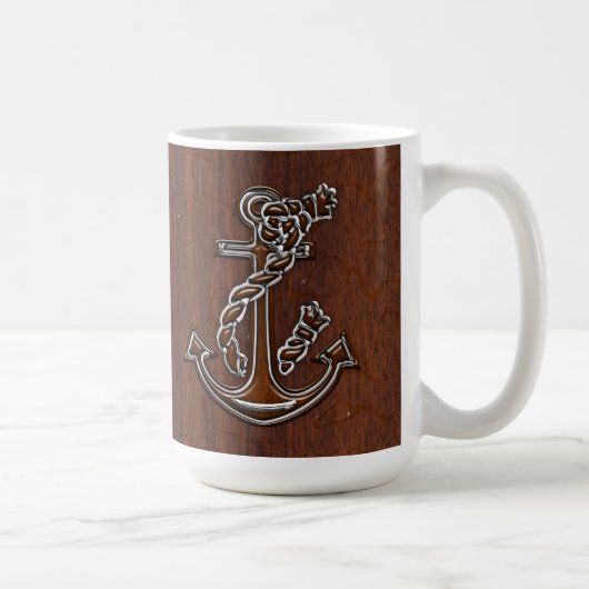 ぬれた航海のなマホガニーのいかりの鋼鉄装飾 コーヒーマグカップ (右)