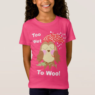 ぬれ過ぎてことわざおもしろいがかわいいフクロウのグラフィック Tシャツ