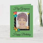 ねえゴージャスなハートスター写真の緑の誕生日 カード (正面)