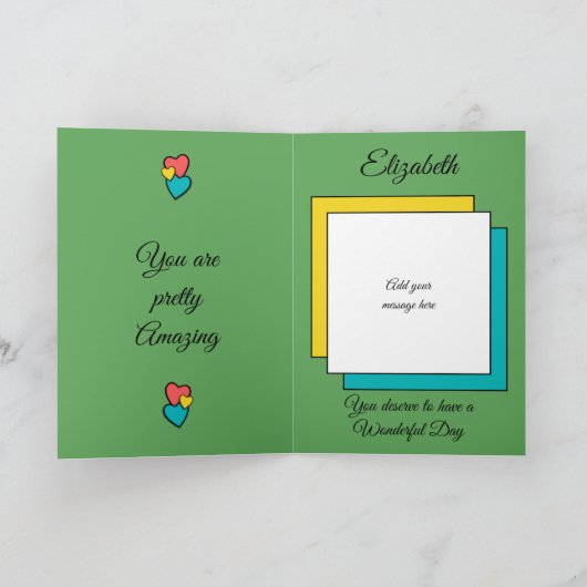 ねえゴージャスなハートスター写真の緑の誕生日 カード (内部)