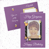 ねえゴージャスなハートスター写真紫の誕生日 カード