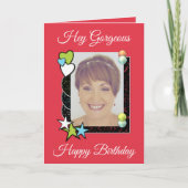 ねえゴージャスなハートスター写真赤い誕生日 カード (正面)