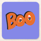 ねえブー怖がらせたタイポグラフィスケッチアート スクエアペーパーコースター (正面)