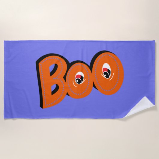 ねえブー怖がらせたタイポグラフィスケッチアート ビーチタオル (正面)