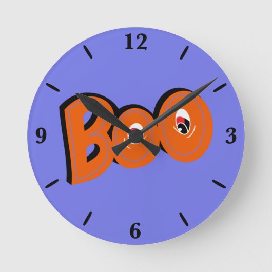 ねえブー怖がらせたタイポグラフィスケッチアート ラウンド壁時計 (正面)