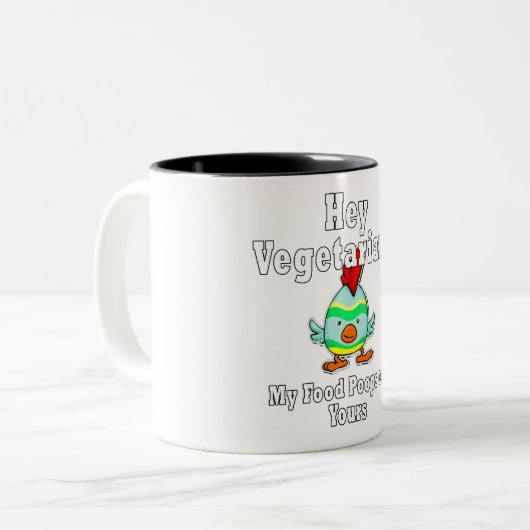 ねえベジタリアン私の食べ物ウンチあなたの食べ物 ツートーンマグカップ (正面左)