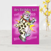 ねえ誕生日ガールかわいい牛のポーズ付けカード カード (黄色い花)