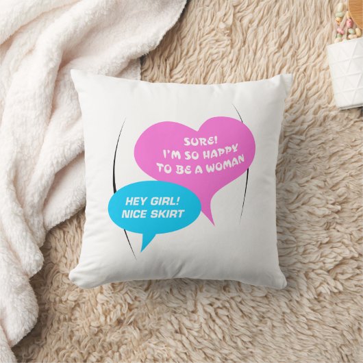 ねえ、女の子、素敵なスカートだね!ライトブルーとピンクの楽しい風船 クッション (ブランケット)