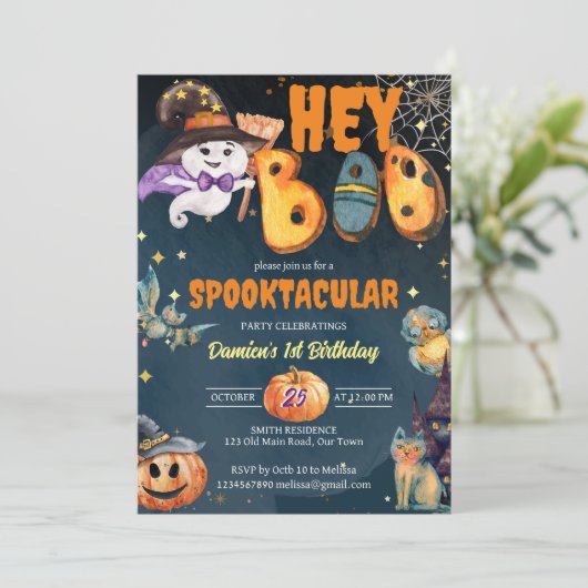 ねえbooかわいい幽霊ハロウィーン誕生日パーティー 招待状 (スタンド正面)