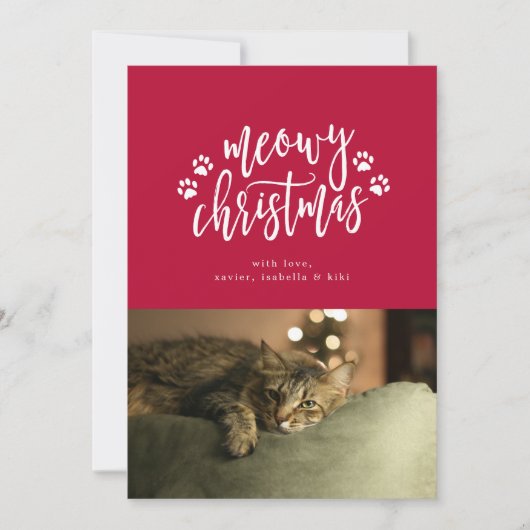 ねこからのクリスマス　レッド　ホリデー　フォトカード シーズンカード (正面)
