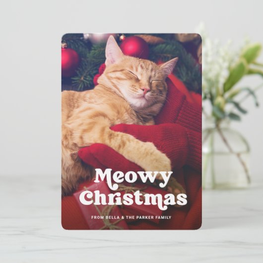 ねこからのクリスマス | 愛猫の写真でユーモア シーズンカード (スタンド正面)