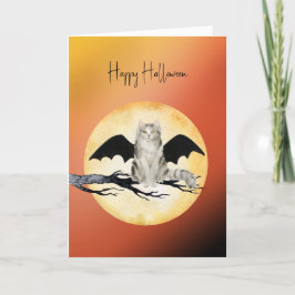 ねこからのハロウィンカード　ねこにコウモリの羽 サンキューカード