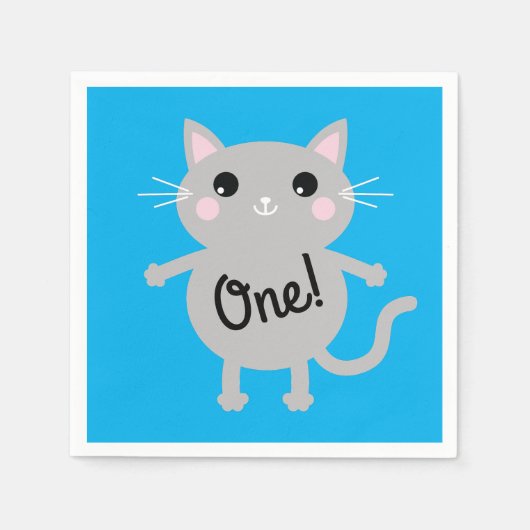 ねこかわいい子猫キッズバースデーパーティーテーマ スタンダードカクテルナプキン (正面)