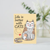 ねこがいると人生はもっと楽しい ドゥードル ポストカード (スタンド正面)