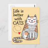 ねこがいると人生はもっと楽しい ドゥードル ポストカード (正面/裏面)