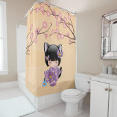 ねこけし人形猫耳ゲイシャガールイエロー シャワーカーテン (インサイチュ)