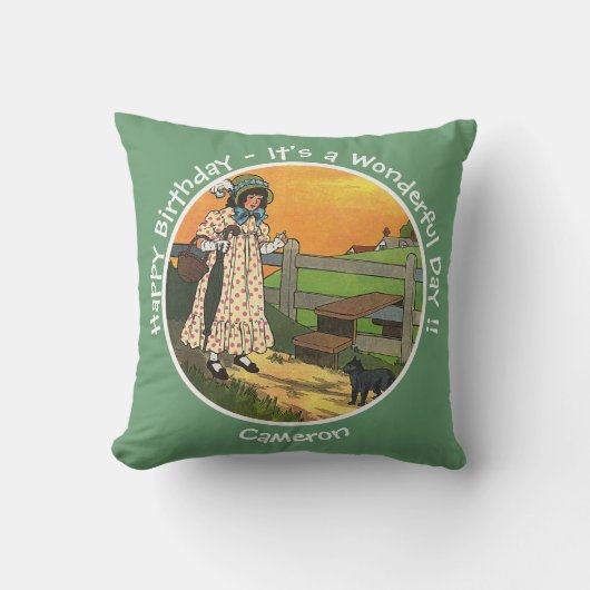 ねこさん、どこに行ってたの？お誕生日パーティー クッション (正面)