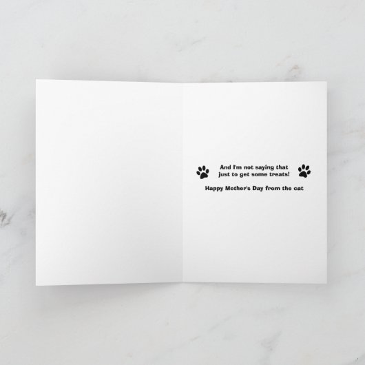 ねこちゃんからママへおめでとう！かわいい長毛の子猫が大きな口を開けて大きな声で叫ぶ シーズンカード (内部)