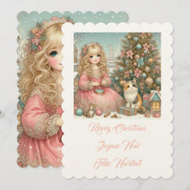 ねこちゃんと少女、クリスマスおめでとう 招待状