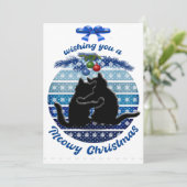 ねこちゃんのクリスマスカード 青と白のフラットホリデーカード シーズンカード (スタンド正面)