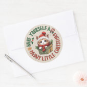 ねこちゃんのクリスマス かわいいオレンジ色の猫 ラウンドシール (封筒)