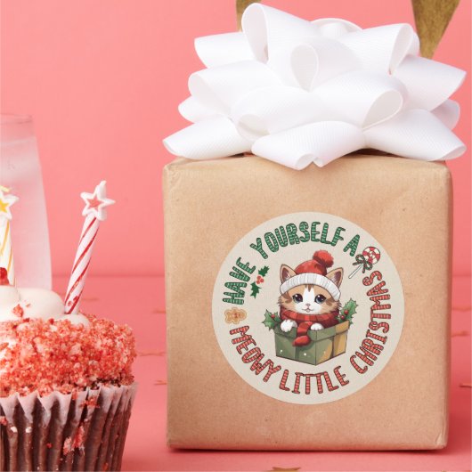 ねこちゃんのクリスマス かわいいオレンジ色の猫 ラウンドシール (パーティー)