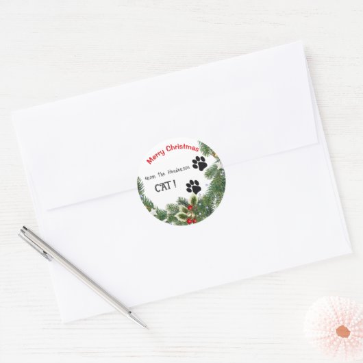 ねこちゃんのステッカー封筒シールからクリスマスをおめでとう ラウンドシール (封筒)
