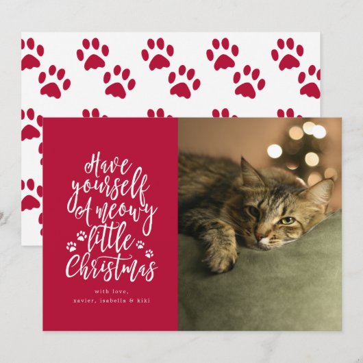ねこちゃんの小さなクリスマス　レッド　ホリデー　フォトカード シーズンカード (正面/裏面)