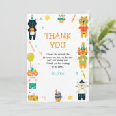 ねこちゃんの3歳の誕生日お礼カード ファニーキャッツスリー サンキューカード (スタンド正面)