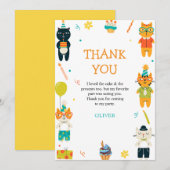 ねこちゃんの3歳の誕生日お礼カード ファニーキャッツスリー サンキューカード (正面/裏面)