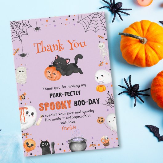 ねこにぴったりな不気味でかわいいハロウィンの誕生日 サンキューカード