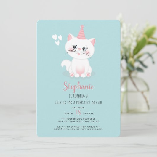 ねこにぴったりな日 お誕生日会のご招待 招待状 (スタンド正面)