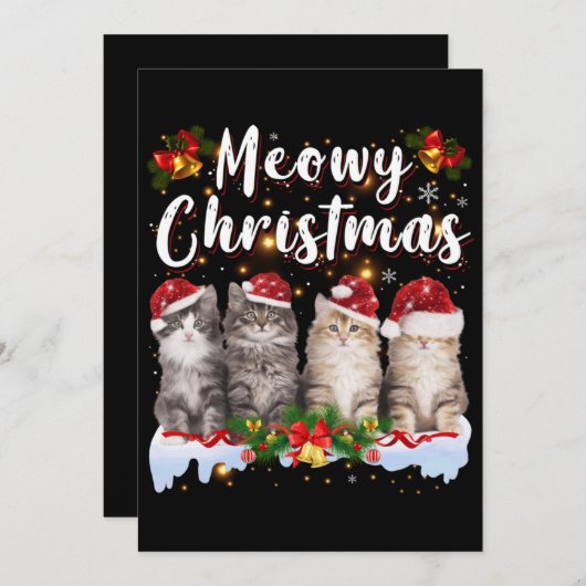 ねこにゃん家族のクリスマス用パジャマサンタ シーズンカード (正面/裏面)