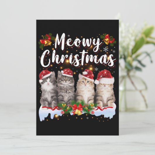 ねこにゃん家族のクリスマス用パジャマサンタ シーズンカード (スタンド正面)