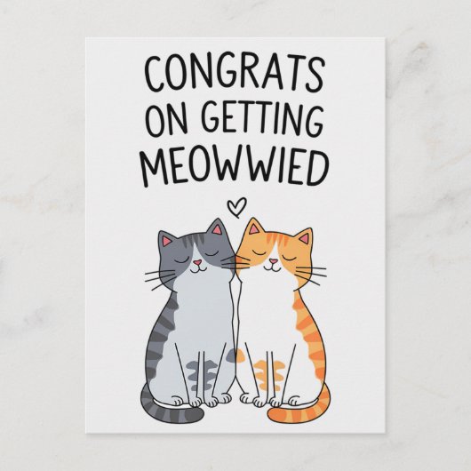 ねこにゃん結婚おめでとう 面白い猫のウェディング ポストカード (正面)