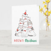 ねこねこクリスマス かわいいユーモア ネコ好き 子猫 ジョーク カード (黄色い花)