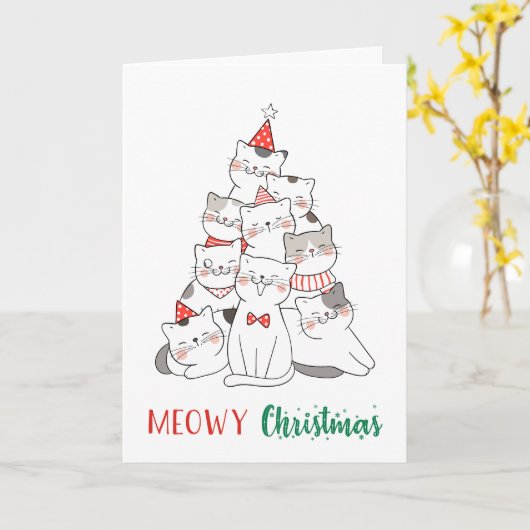 ねこねこクリスマス かわいいユーモア ネコ好き 子猫 ジョーク カード (黄色い花)