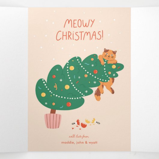 ねこねこクリスマス - イタズラなネコの楽しみ 三つ折りクリスマスカード (内部中)