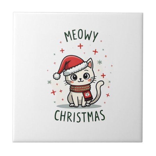 ねこねこクリスマス 猫好き 面白い お祭り ホリデー C タイル (正面)