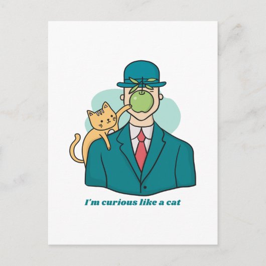 ねこみたいな緑のリンゴの猫好き ポストカード (正面)