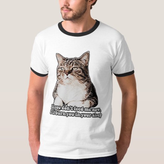 ねこや子猫の飼い主のための不機嫌な猫ミーム Tシャツ (正面)