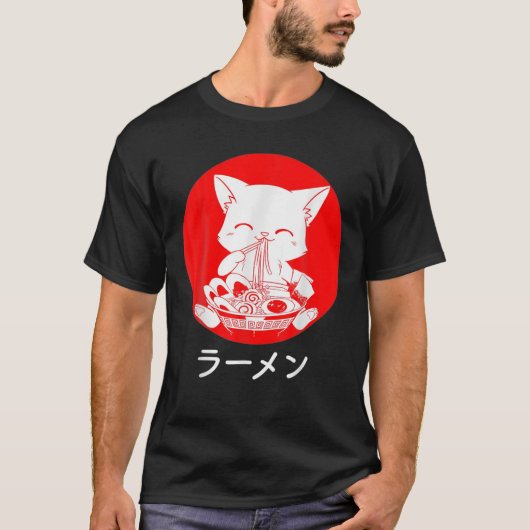 ねこアニメ日本の麺 Tシャツ (正面)