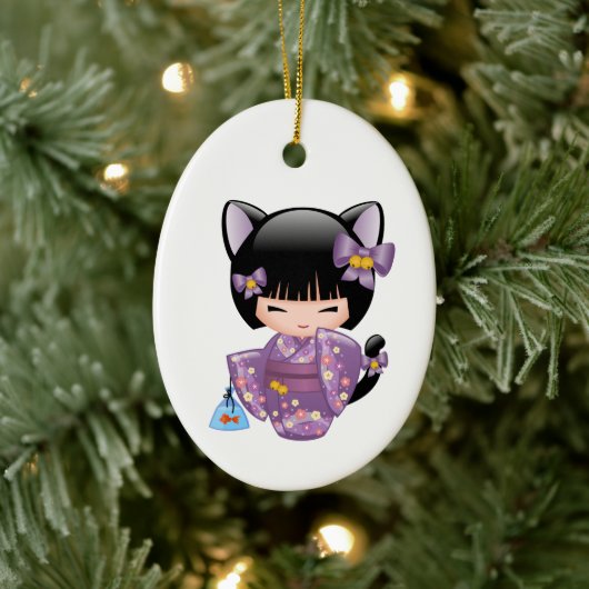 ねこコケシ人形 – 猫耳ゲイザーガール白猫 セラミックオーナメント (ツリー)